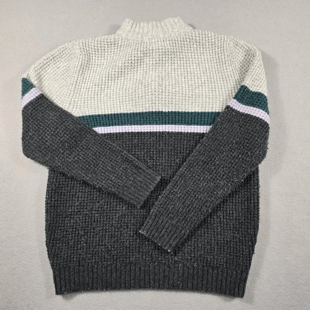 Cat & Jack Boys XL 16 Grey Colorblock Quarter Zip Waffle Knit Sweater Pullover